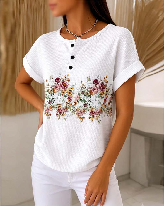 T-Shirt Rund Hals Knapp Vaffel