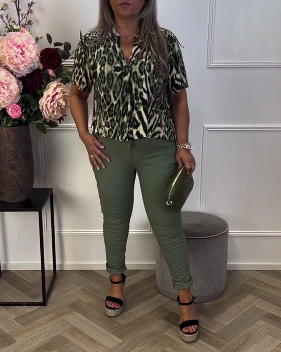 Bluse Trendy Leopardmønster Kortermet