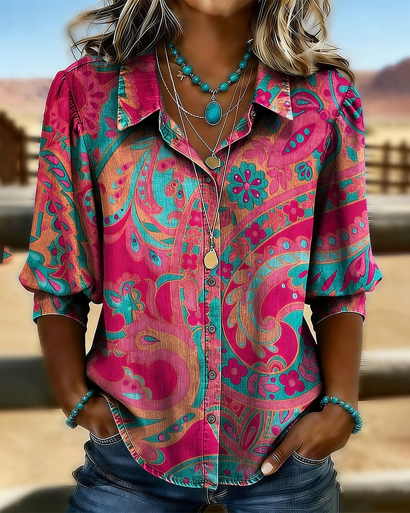 Skjorte Fasjonabel Trykt Kortermet Løs