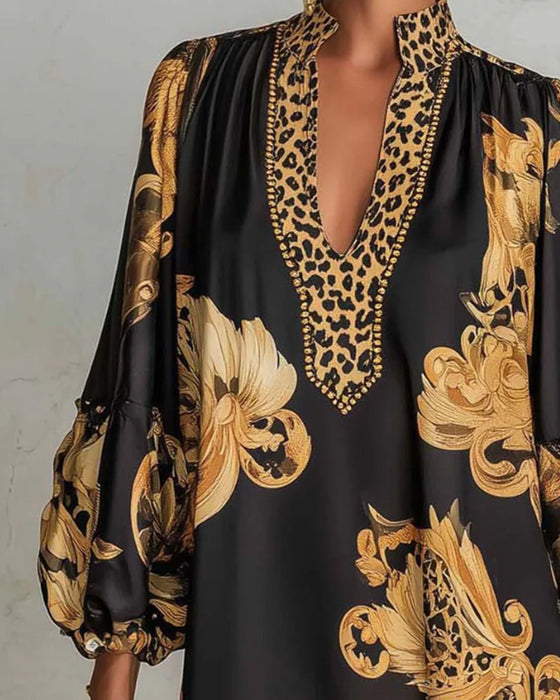 Kjole Leopard Lanterne Erme Ståkrage Trykk