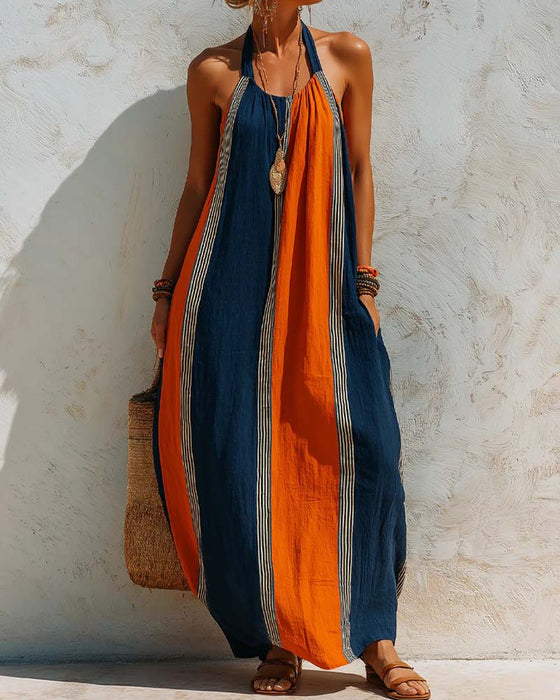 Kjole Fargeblokk Vertikal Stripe Halter