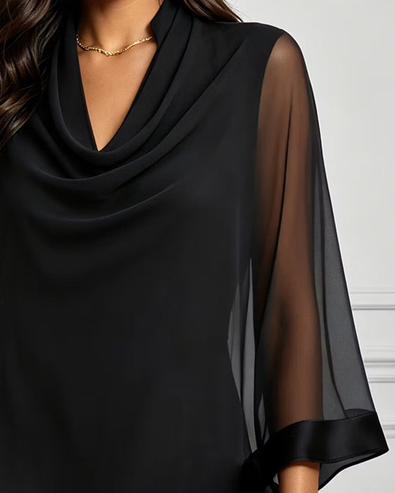 Bluse Cowl Neck Uregelmessig Solid Sheer