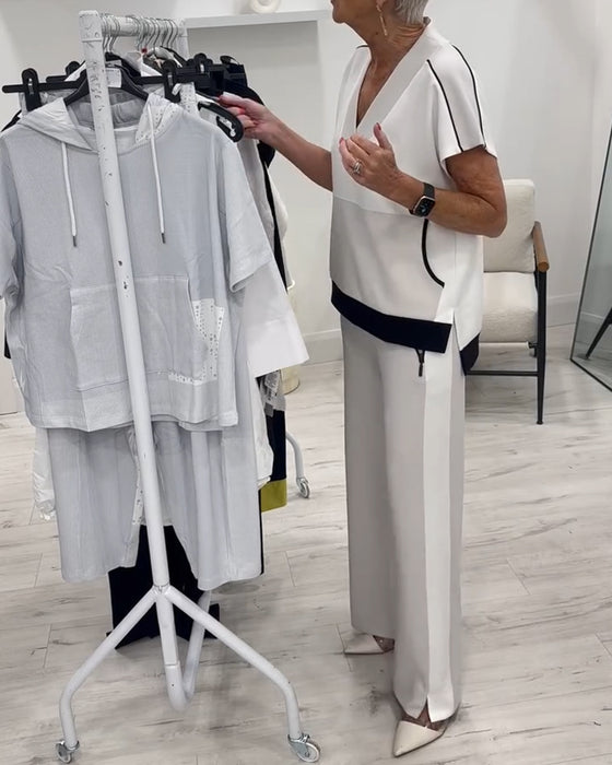 Dress V-hals Fargematching Splitt Casual