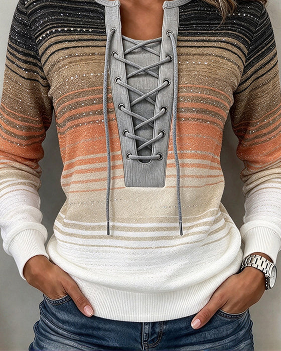 Sweatshirt Stripet Slim Fit Kontrast Stropper