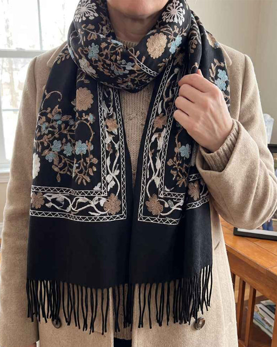 Trykt Frynset Lang Skjerf
