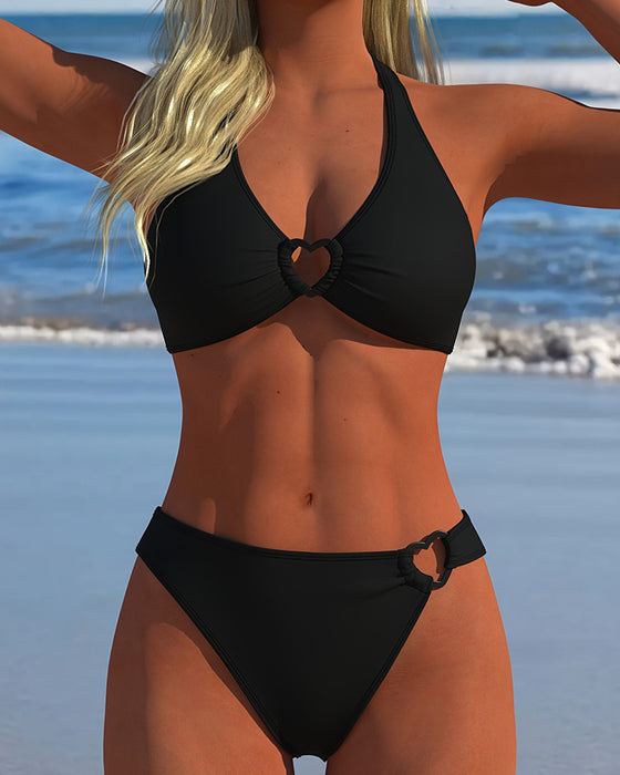 Bikini Halter Hjerte Spenne Solid Farge