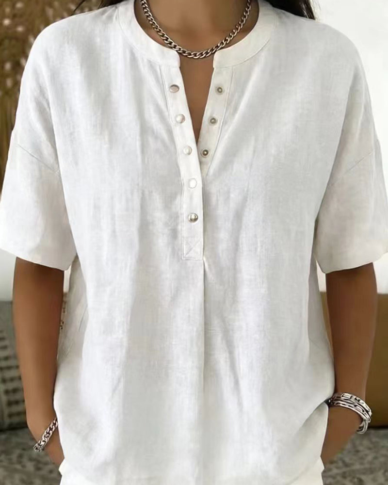 Bluse Solid Farge Casual Kort Erme