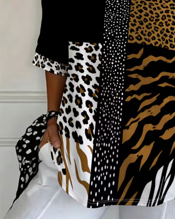 T-Skjorte Leopard Zebra Rundhalset Halv Erme