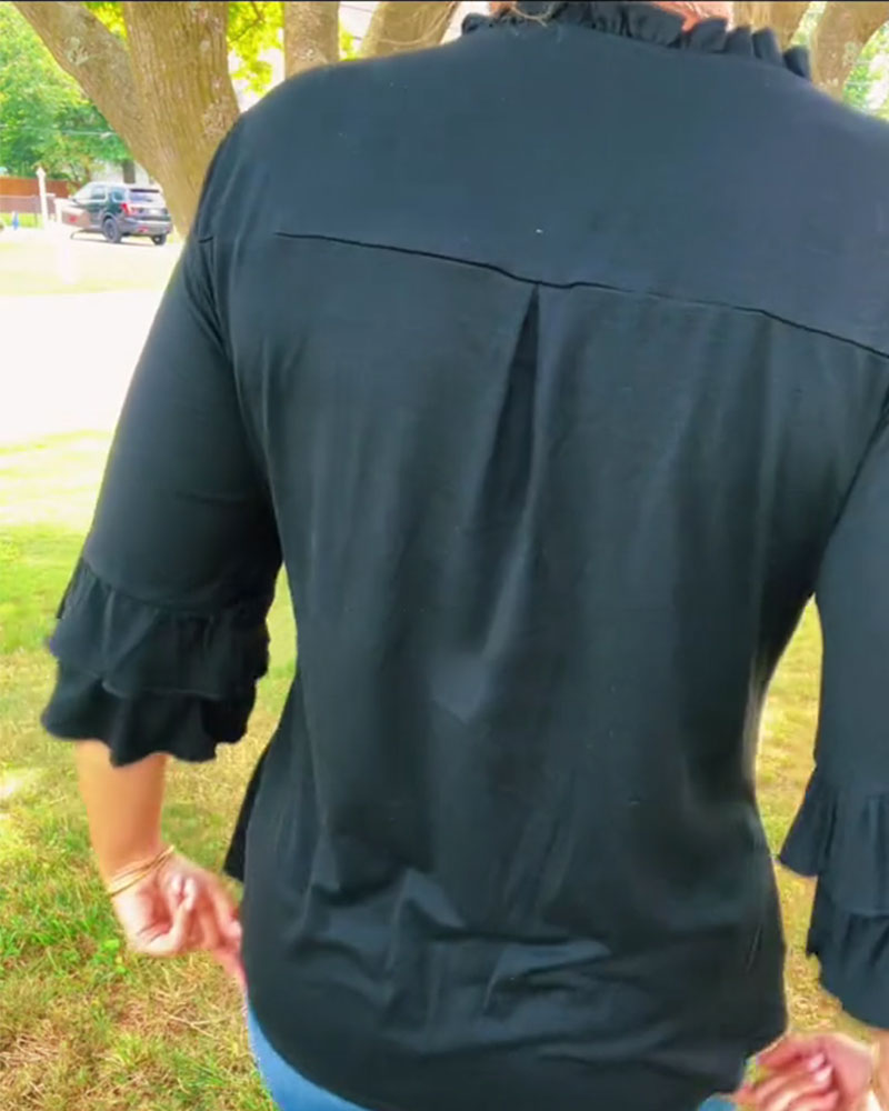 Topp Rynket V-Hals Trekvart Erme