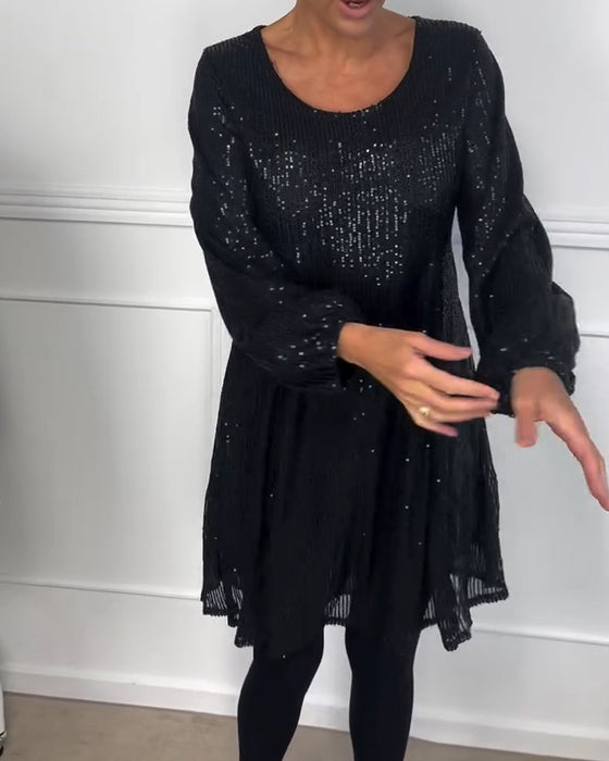 Kjole elegant lanterne ermet paljett a-linje