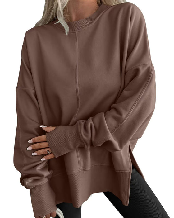 Sweatshirt Side Splitt Rund Hals Løs