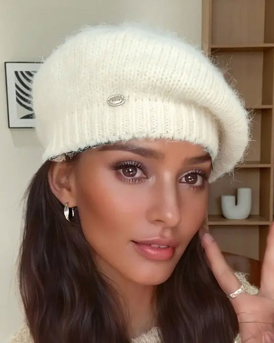 Dame Ensfarget Strikket Beret Lue