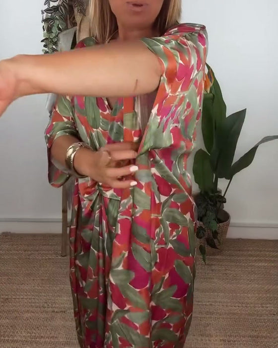 Kjole Med V-Hals Og Vridd Trykkdesign