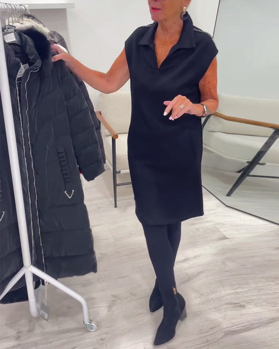 Kjole Ermeløs Revers Lomme Ensfarget