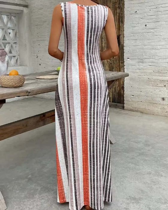 Kjole Ermeløs Fargerik Stripe