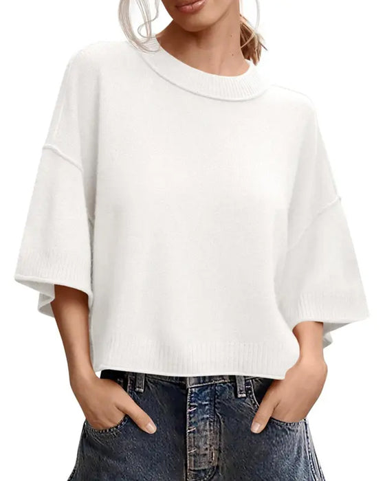 Pullover Ensfarget Loose Fit Avslappnet Halv Erme