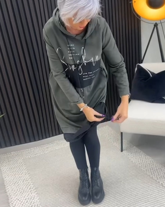 Uformell hettekjole med lomme med fargeblokktrykk