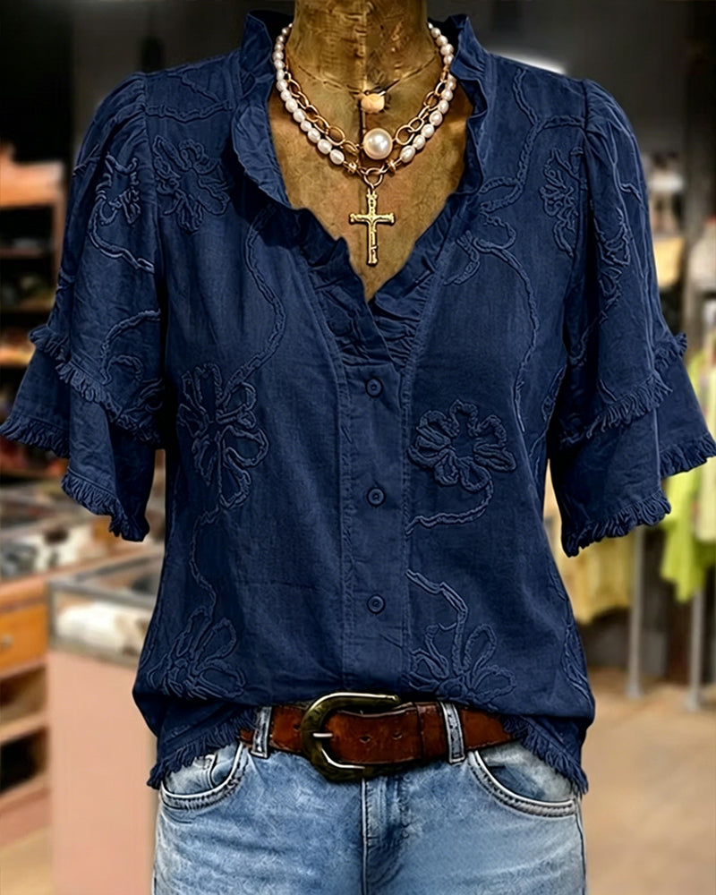 Bluse Frynset Kant Pufferme