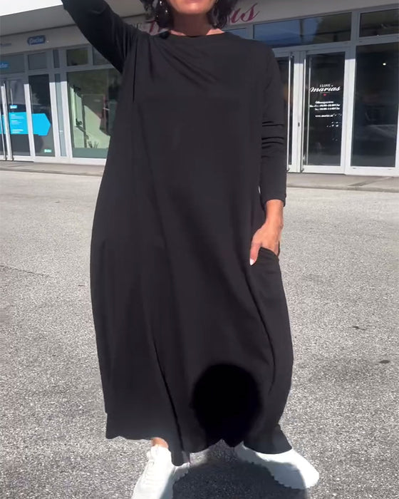 Kjole Løstsittende Lang Erm Rund Hals