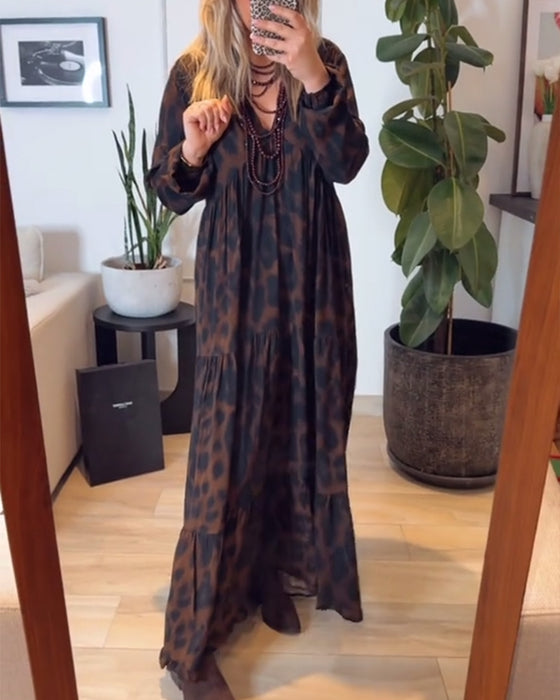 Kjole V-Hals Leopardtrykk Mote Maxi