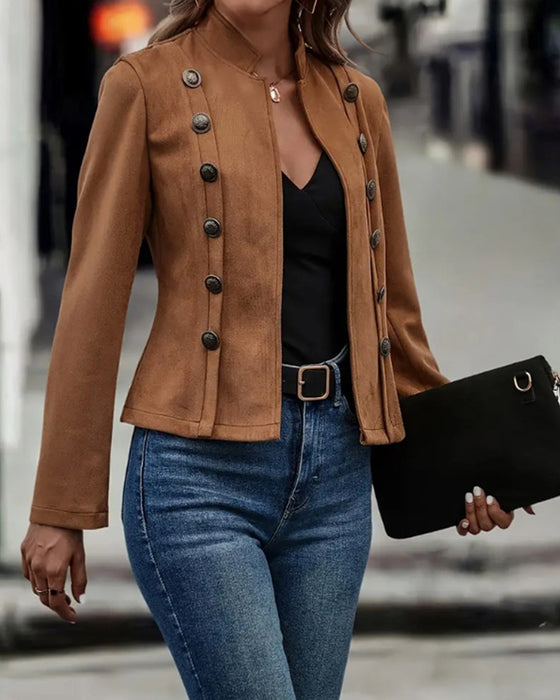 Stilig dobbeltspent ensfarget jakke