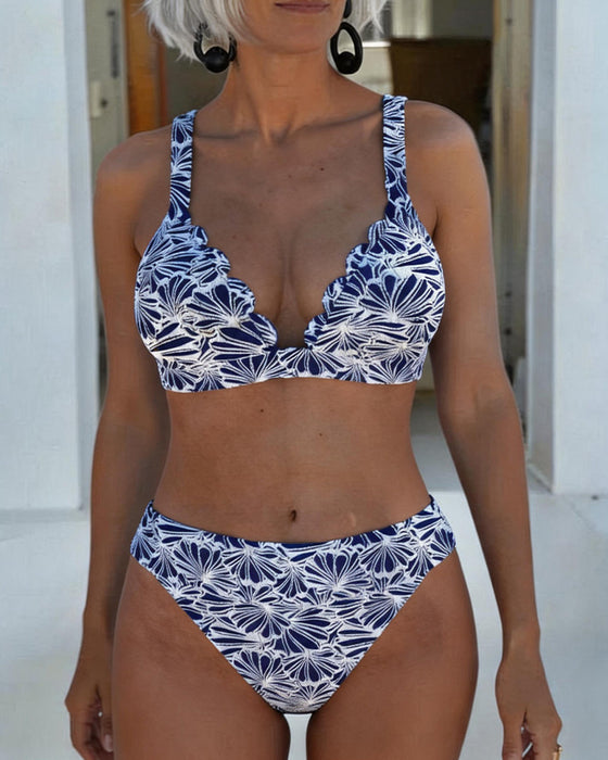 Bikini Scallopet Kant Trykk
