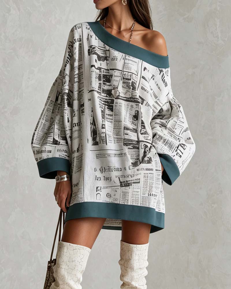 Kjole Off-shoulder Flaggermuserme Trykk