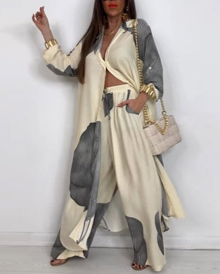 Dress Krage Knapper Fargeblokk Striper Rett Bukser