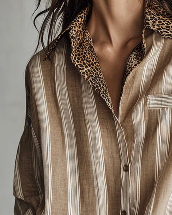Skjorte Casual Skjortekrage Leopard Stripe
