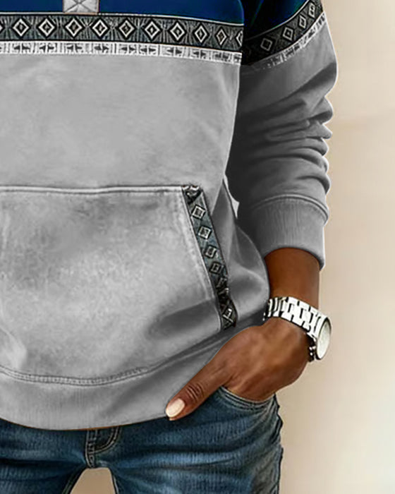 Retro Genser Med Fargeblokkering Og Pelskrage