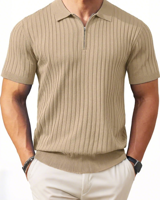 Skjorter Herre Glidelås Kort Erme Ribbestrikket Polo T-Skjorter Golf