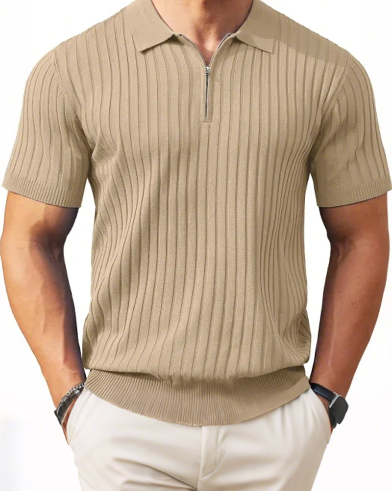 Skjorter Herre Glidelås Kort Erme Ribbestrikket Polo T-Skjorter Golf