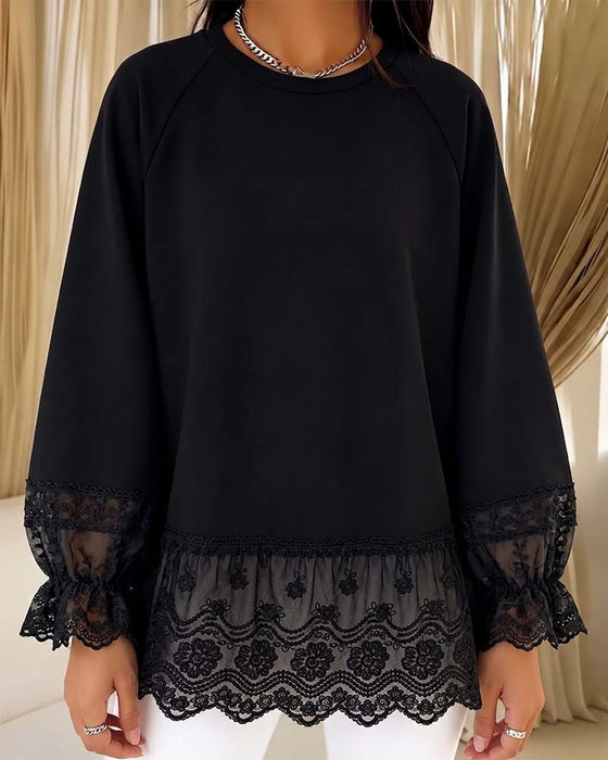 Bluse Patchwork Lang Erme Rundhalset