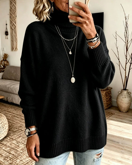 Pullover Høy Hals Løs