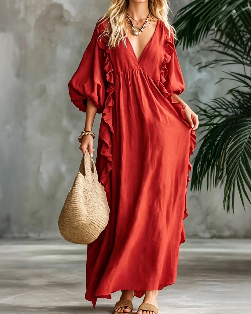 Kjole V-hals Lykteerm Løs