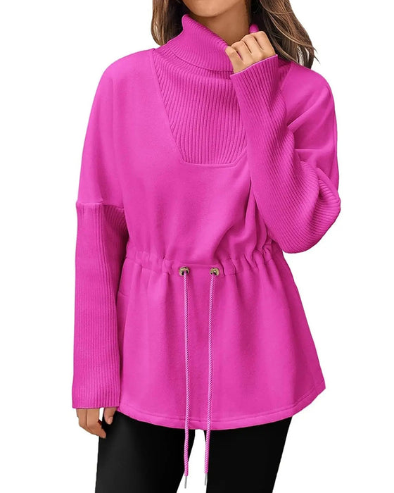 Sweatshirt Høy Krage Lang Erme Midje Snor