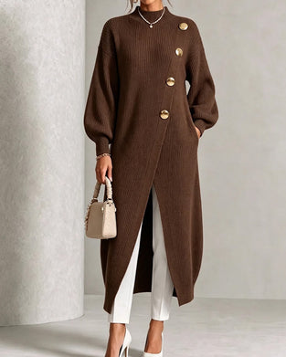 Sweater Dress Diagonal Knapp Splitt Lanterne Erme