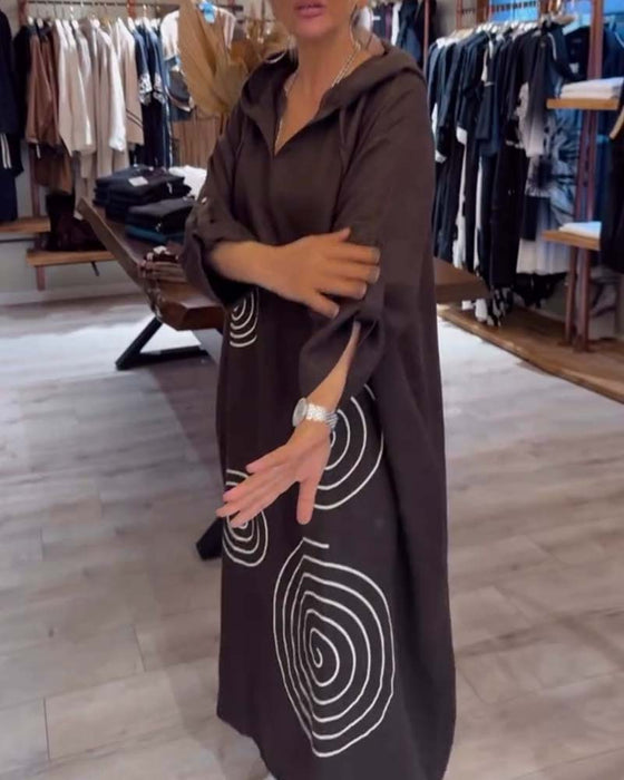 Kjole Med Hette Langermet Løs