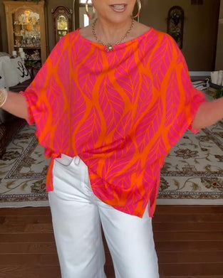 Bluse Rund Hals Løs Trykk