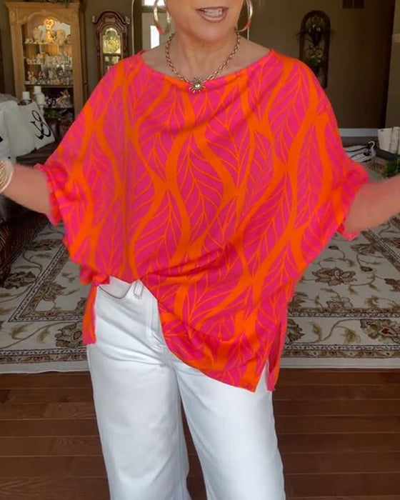 Bluse Rund Hals Løs Trykk