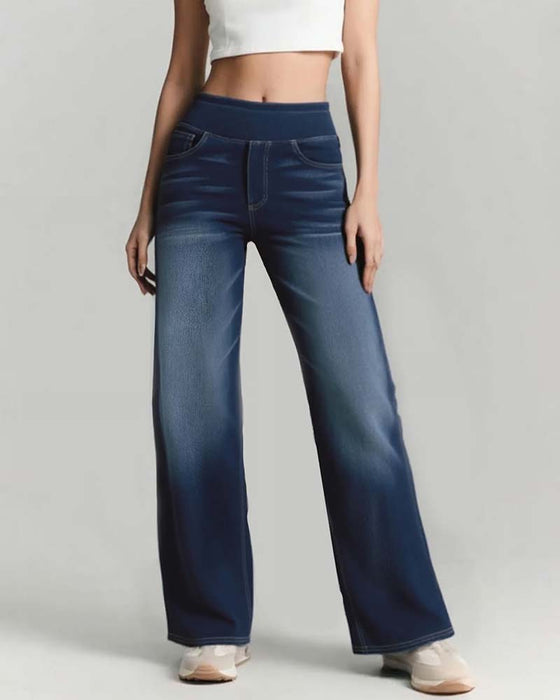 Bukser Elastisk Midje Denim Brede Ben