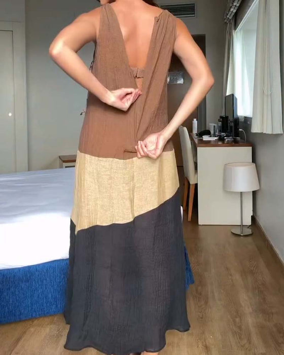Kjole Ermeløs Fargeblokk Casual