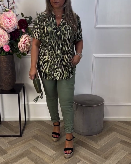 Bluse Trendy Leopardmønster Kortermet