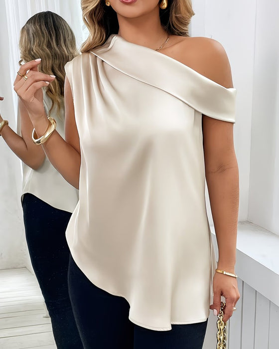 Bluse Ett Skulder Kortermet Satin