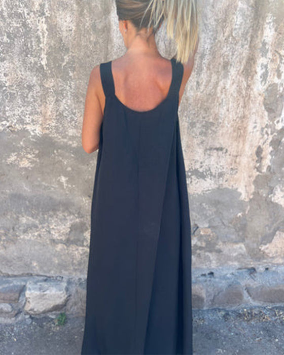 Kjole Ermeløs Ensfarget Modellen Lang