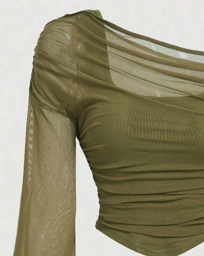 Bluse Nett Rynket Lang Erme Cami