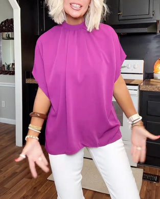 Bluse Mock Neck Løs Solid
