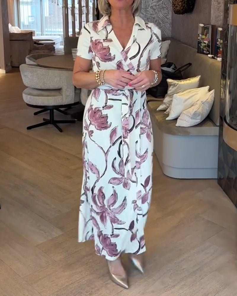 Kjole Blomstret Trykk V-Hals