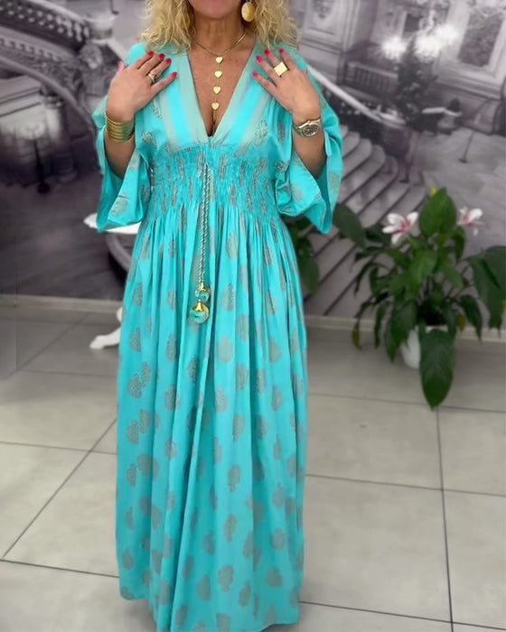 Kjole Løs Ferietrykk Midje Maxi