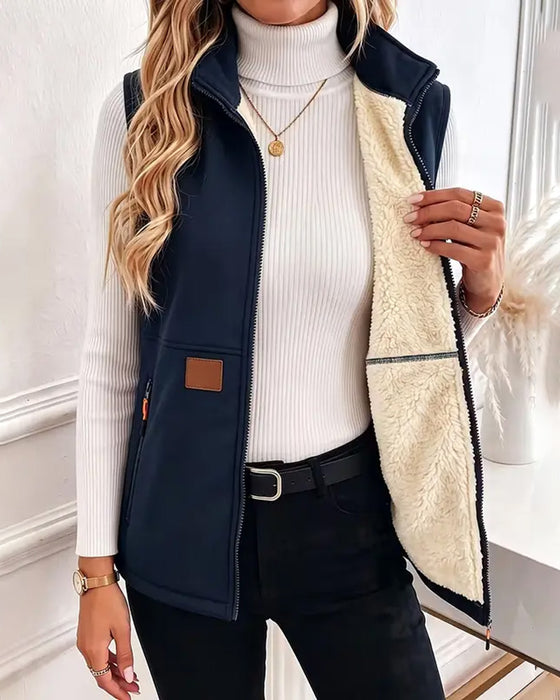 Cardigan Polstret Polar Fleece Åpen Foran